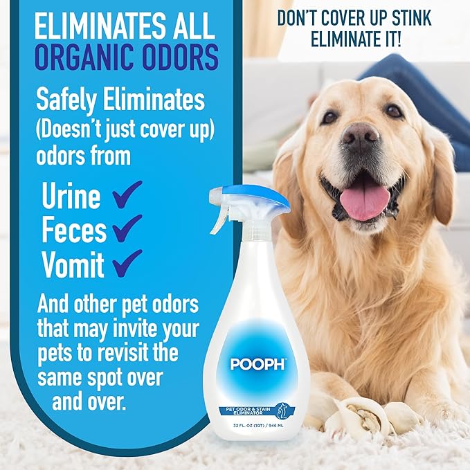 Pooph Pet Odor Eliminator & Pooph Laundry Additive - 2-32oz Bottles - Dismantles Odors on a Molecular Basis, Dogs, Cats, Freshener, Eliminator, Urine, Poop, Pee, Deodorizer, Puppy, Fresh, Clean