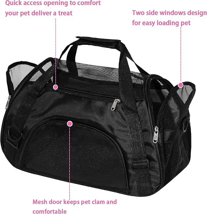 Pet Carrier Soft-Sided Carriers for Cat Carriers Dog Carrier for Small Medium Cats Dogs Puppies Pet Carrier Airline Approved up to 15 Lbs Cat Dog Pet Travel Carrier (Medium,Black)