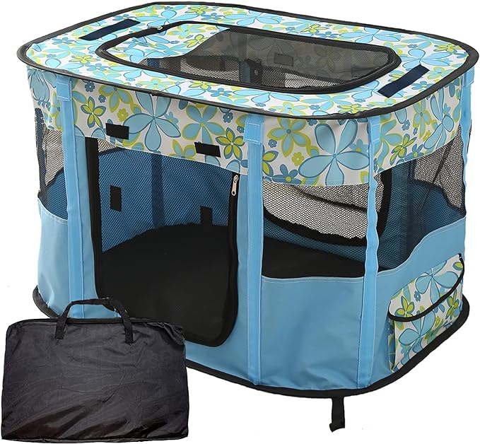 Foldable Pet Playpen, cat playpen, Puppy Play Pen for Indoors (Medium, Blue)