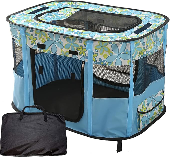 Foldable Pet Playpen, cat playpen, Puppy Play Pen for Indoors (XL, Blue)