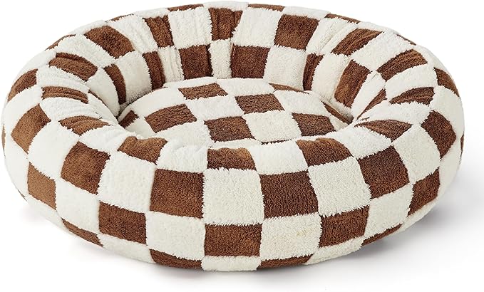 Lesure Donut Small Dog Bed - Round Cat Beds for Indoor Cats Anti-Anxiety Calming Pet Beds, Washable Cute Modern Beds with Teddy Sherpa Plush & Anti Slip Bottom Brwon