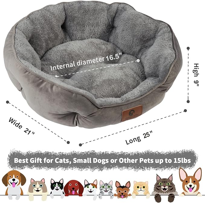 Medium Dog Bed for Medium Dogs, Large Cat Beds for Indoor Cats, Pet Bed for Puppy and Kitty, Extra Soft & Machine Washable with Anti-Slip & Water-Resistant Oxford Bottom, Grey, 25 inches