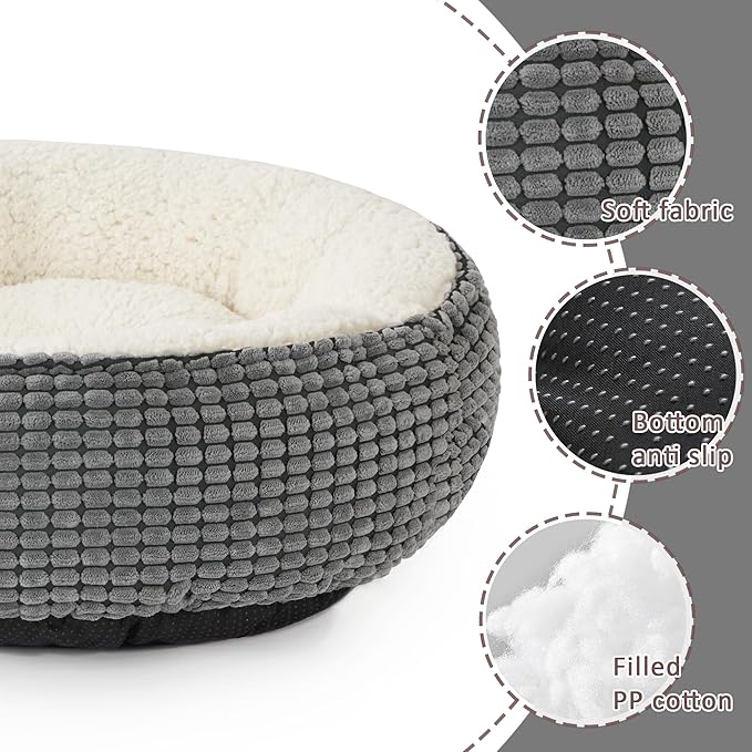 Love's cabin Round Donut Cat and Dog Cushion Bed, 20in Pet Bed for Cats or Small Dogs, Anti-Slip & Water-Resistant Bottom, Soft Durable Fabric Pet beds, Washable Luxury Cat & Dog Bed Grey Particle