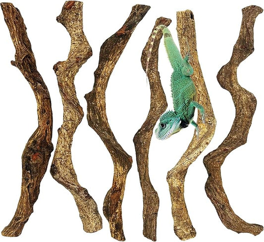 Reptile Climbing Branch Decor Wood Snake Terrarium Branches 6 Pack Lizard Habitat Decorations Natural Forest Tree Trunk Ornament for Bearded Dragon Geckos Chameleon Frog (14-16 inch)