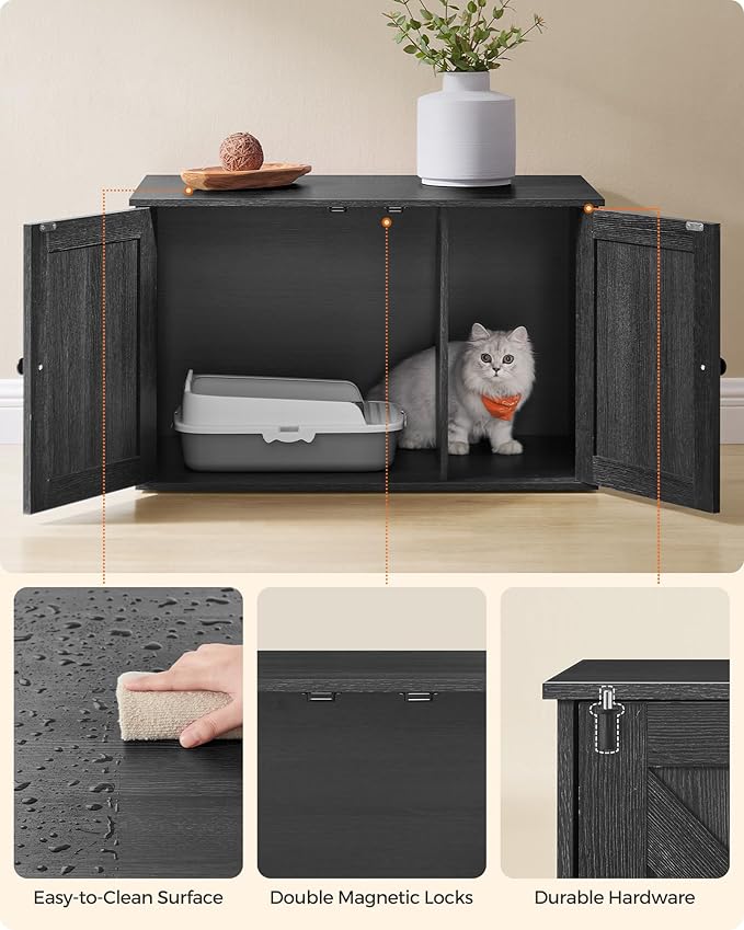 Feandrea Cat Litter Box Enclosure, Litter Box Furniture Hidden with Removable Divider, Indoor Cat House, End Table, 31.5 x 20.9 x 19.7 Inches, Ink Black UPCL002B01