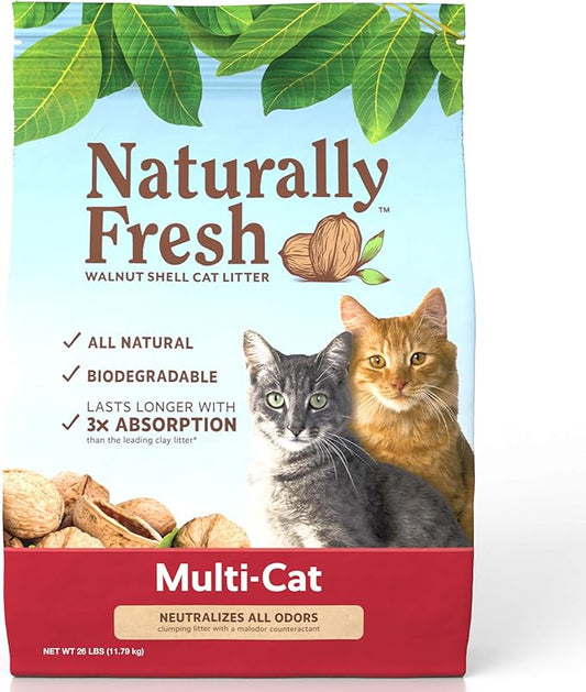Naturally Fresh Cat Litter - Walnut-Based Quick-Clumping Kitty Litter, Unscented, Multi Cat, 26 lb