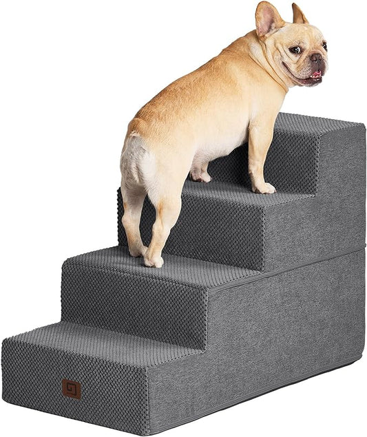 EHEYCIGA Dog Stairs for Bed 18”H, 4-Step Extra Wide Dog Steps for High Bed, Pet Steps for Small Dogs and Cats, Non-Slip Balanced Dog Indoor Ramp, Grey