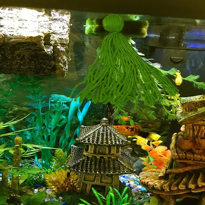 Fish Breeder Spawning Mop for Fish Tank, Floating Fish Breeding Mop for Egg Laying, Decorative Aquarium Grass (Army Green)