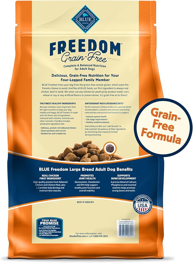 Blue Buffalo Freedom Grain-Free Large Breed Dry Dog Food, Supports Joint Health & Mobility, Made in the USA With Natural Ingredients, Chicken & Potatoes, 24-lb. Bag