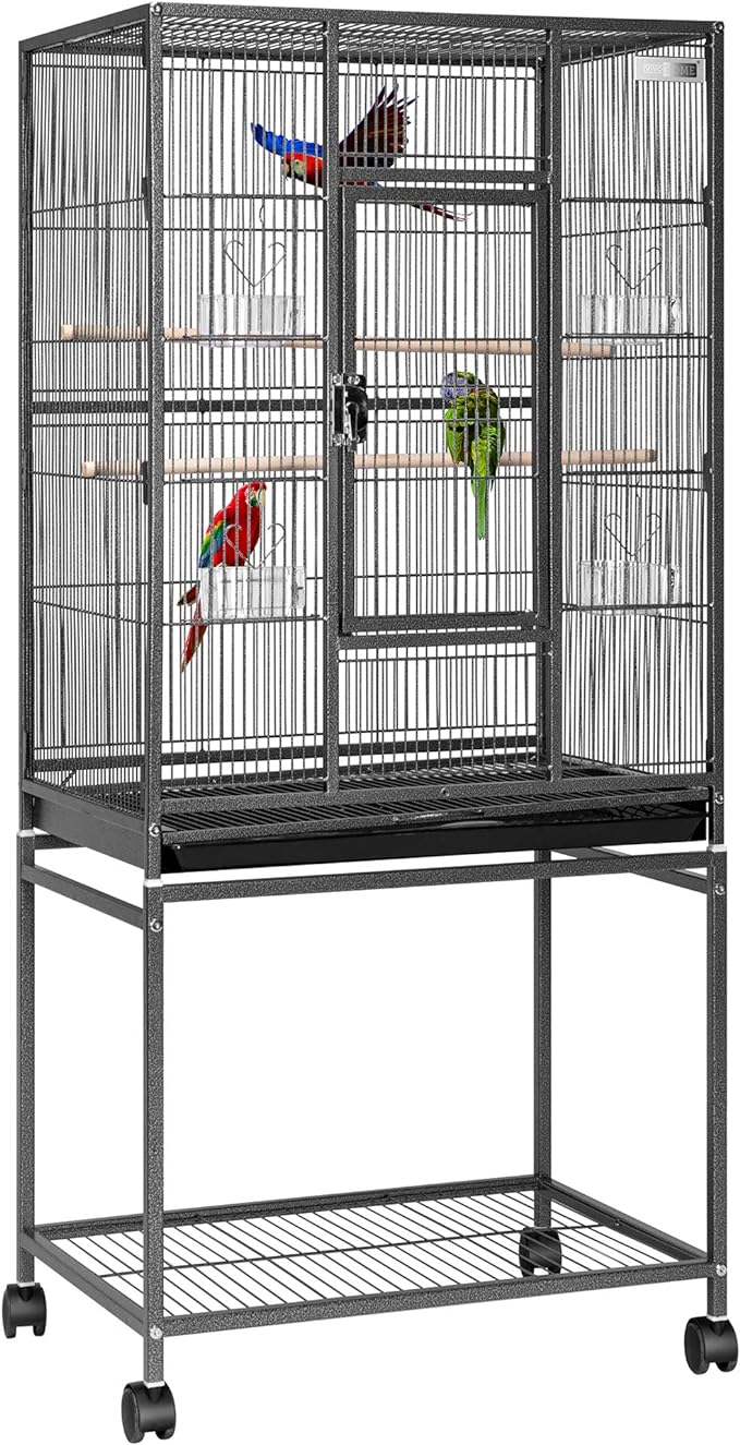 VIVOHOME 54 Inch Wrought Iron Large Bird Flight Cage with Rolling Stand for Parakeets Canaries Cockatiels Lovebirds Conures, Black