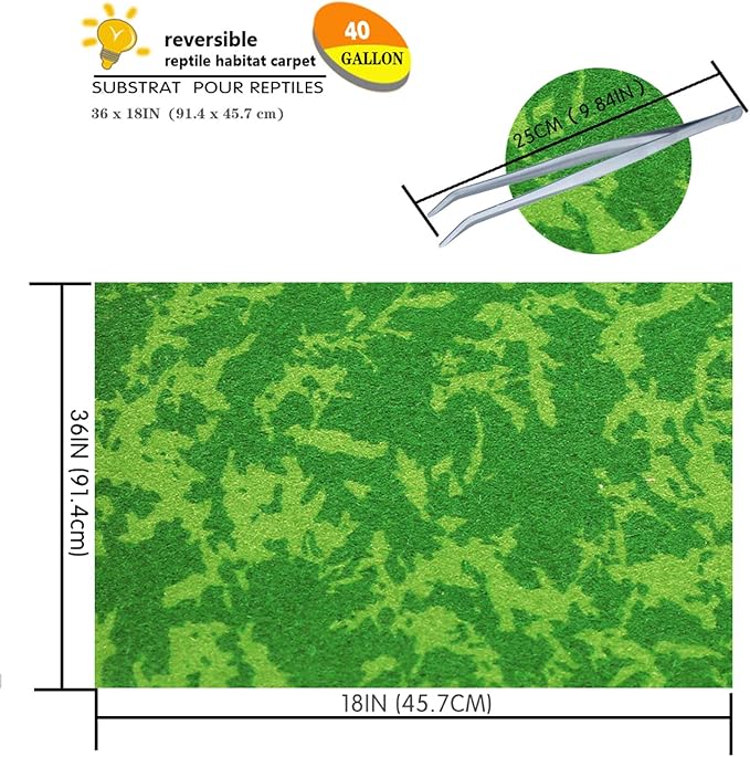 Reptile Carpet, 36 * 18in Pet Terrarium Liner,Reptiles Cage Mat/Substrate for Snakes, Chameleons, Geckos ands Kitchen Use(2sheets) with Tweezers Feeding Tongs