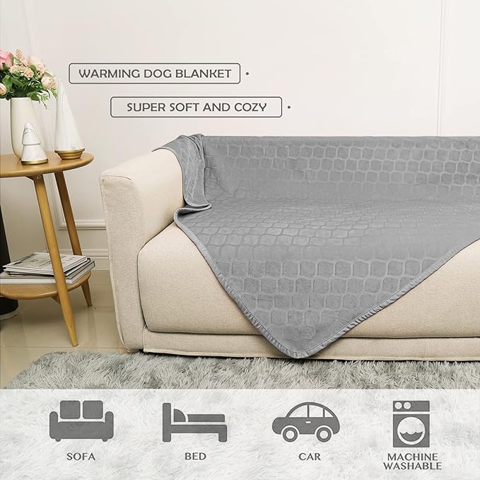 fuguitex Waterproof Dog Blanket Bed Cover Dog Crystal Velvet Moroccan Fuzzy Cozy Plush Pet Blanket Throw Blanket for Couch Sofa(82 * 102 inch, Light grey+Grey)