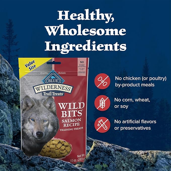 Blue Buffalo Wilderness Trail Treats Wild Bits Training Treats for Dogs, Grain-free Dog Treats, Salmon Recipe, 10-oz. Bag