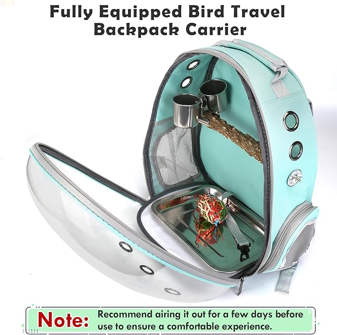 Bird Carrier Backpack Travel Cage with Perch, Breathable Clear Parrot Cockatiel Cage with Toy Stainless Steel Food Bowl Tray for Conures Parakeet Budgie Canary Lovebirds, Small Animal Pet Carrier Bag