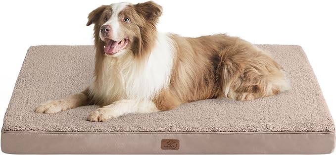 Bedsure Extra Large Dog Crate Bed - Big Orthopedic Waterproof Dog Beds with Removable Washable Cover for Large Dogs, Egg Crate Foam Pet Bed Mat, Suitable for Dogs Up to 100 lbs, Light Brown