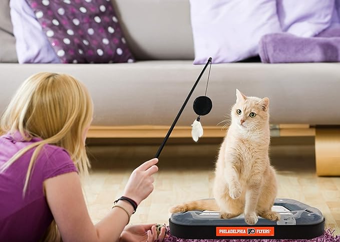 Pets FIrst Cat Scratching Toy NHL Philadelphia Flyers Hockey Field Cat Scratcher Tiy with Interactive Cat Ball Bell in Tracks. 5-in-1 CAT Toy