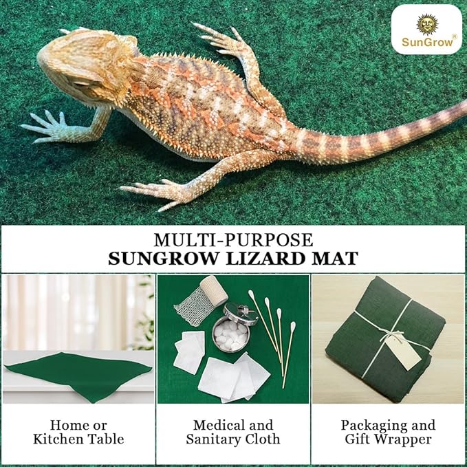 SunGrow, Reptile Mat, Terrarium Floor Liner, 30BR/40BR/50/65 Gallon, Substrate Carpet, Soft Bedding for Reptiles - Gecko, Lizard, Snake, Tortoise, Reptile Cage Tank Supplies & Accessories, Green, 1Pc