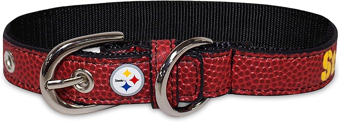 Pets First Tough Leather Pet Collar NFL Pittsburgh Steelers Premium Dog Collar, Limited Edition, Size Small. Best & Strongest Heavy-Duty Dog Collar!, Small (12-15"" Long & 0.75"" Wide) (PIT-3081-SM)