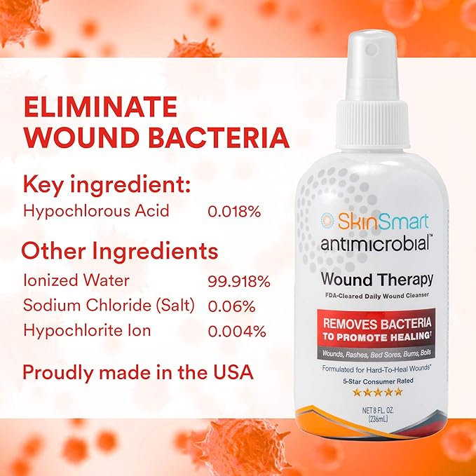 SkinSmart Antimicrobial Wound Therapy, Hypochlorous Acid Safely Removes Bacteria so Wounds Can Heal, Travel Size 2 Ounce Spray (Pack of 3)