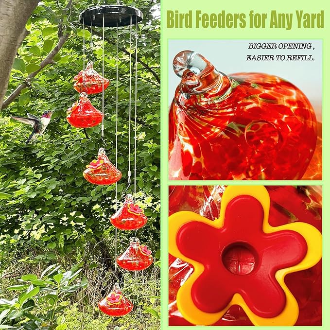 Charming Wind Chimes Hummingbird feeders for Outdoors Hanging ant and bee Proof Never Leak Perfect Garden Decor for Outside (SD-05)