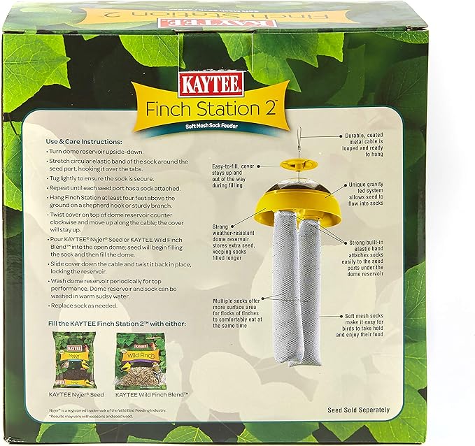 Kaytee Wild Bird Finch Station 2 Soft Mesh Sock Feeder, Includes, Yellow, 4 Socks