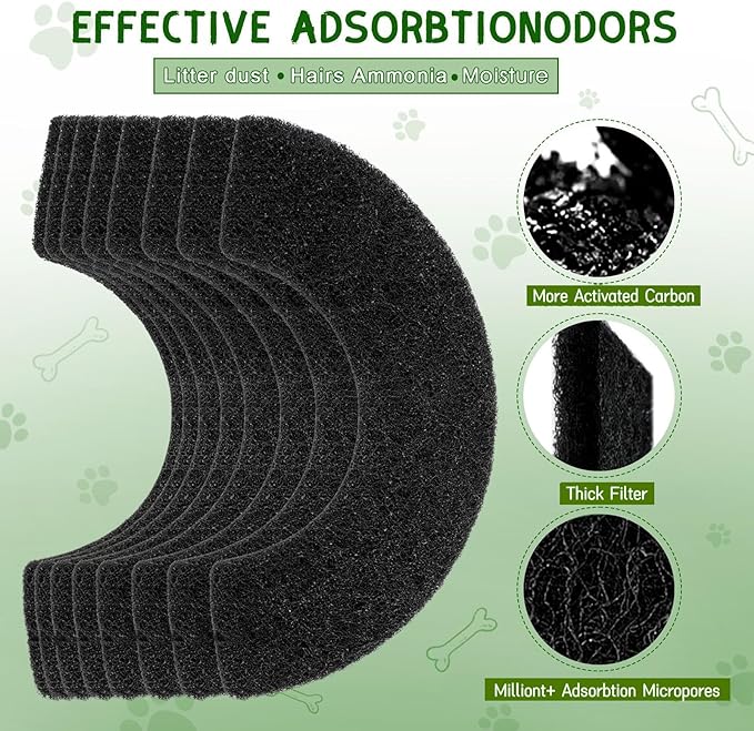 8 Pack Carbon Filters Compatible with Model 4, Cat Litter Box Filters Replacement to Absorb Odors Control Damp from Pets and Keep Home Fresh