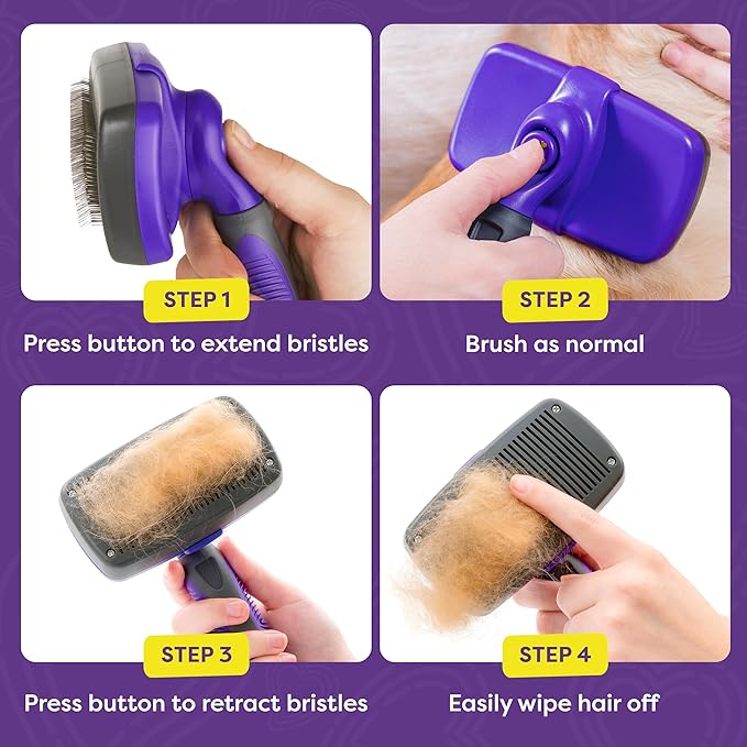 Hertzko Slicker Brush & Pet Hair Remover - Self Cleaning Slicker Brush for Pets, Pet Hair Remover, Deshedding Brush, Pet Fur Remover for Clothes, Cat Hair Remover Furniture, Dog Hair Remover for Couch