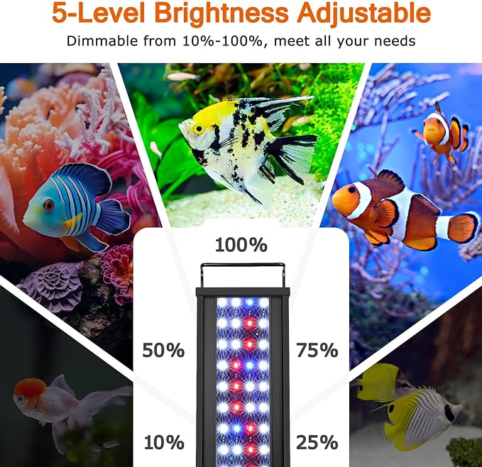 AQQA Fish Tank Light for Plants Aquarium Light with Timer 14 Colors Adjustable Full Spectrum LED Fish Light Waterproof Dimmable Light for Fish Tank 47-55 Inch (45W)