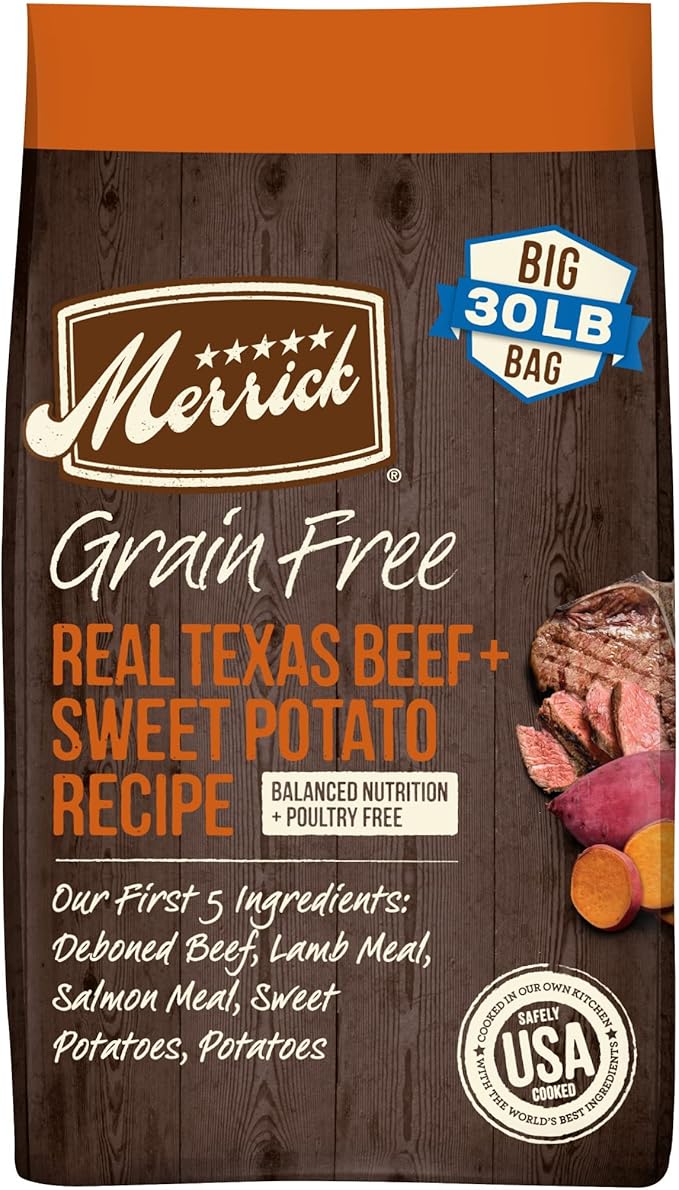 Merrick Premium Grain Free Dry Adult Dog Food, Wholesome And Natural Kibble, Real Texas Beef And Sweet Potato - 30.0 lb. Bag