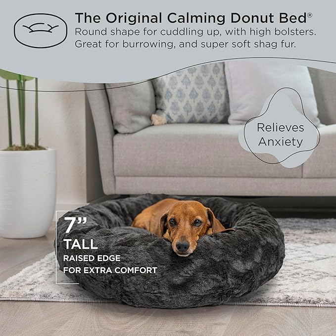 Best Friends by Sheri The Original Calming Donut Cat and Dog Bed in Lux Fur Charcoal Mink, Small 23"