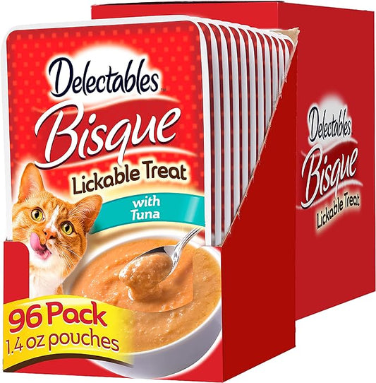 Hartz Delectables Bisque Lickable Wet Cat Treats, Multiple Flavors Box of 8, Pack of 1, Each box has 12 count. Total 96 count