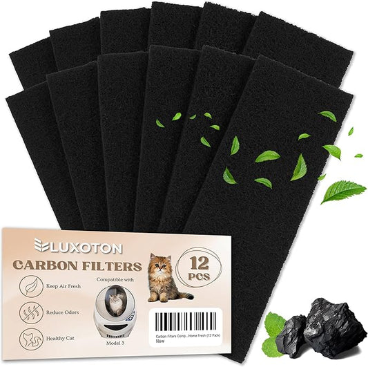 12 Pack Carbon Filters Compatible with Litter-Robot 3 - Durable Filter Replacement for Litter-Robot Carbon Filters for Absorbing Odors Control Damp from Pets, Keep Home Fresh, Compatible Accessories