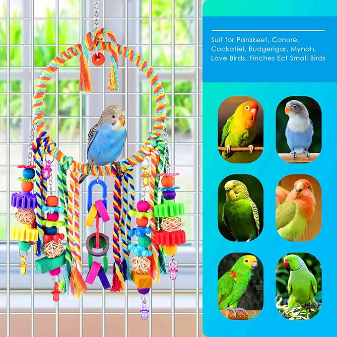 KATUMO Bird Toys 2 Pack Parrot Swings Conure Rope Rings Parakeet Perches Cockatiel Chew Toys for Lovebirds, Finches, Parakeets, Budgies, Conures, Small Birds