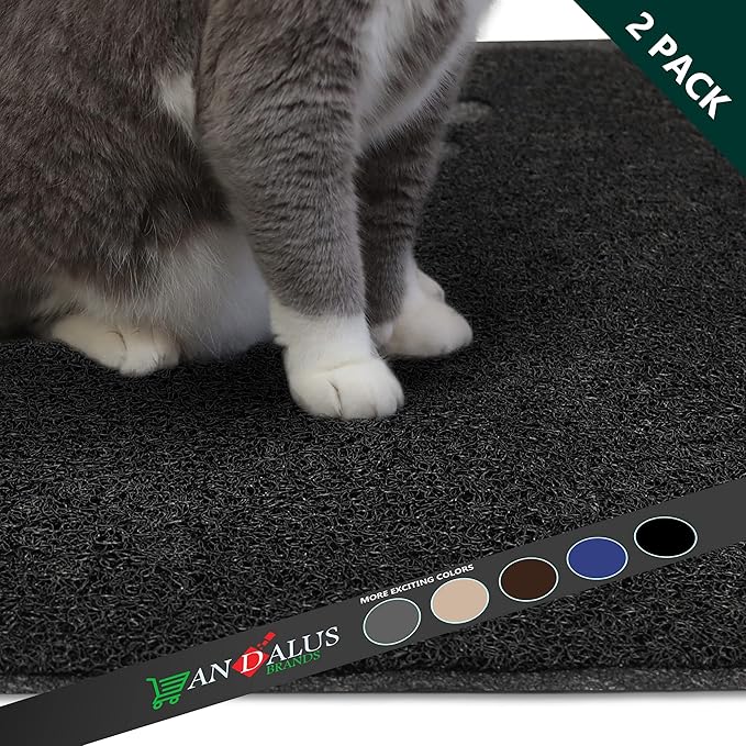 Andalus Medium Cat Litter Mat, Pack of 2 - Waterproof, Non-Slip & Easy to Clean Cat Litter Box Mat for Extra Efficient Pet Litter-Trapping, Black (23.5” X 15.75”)