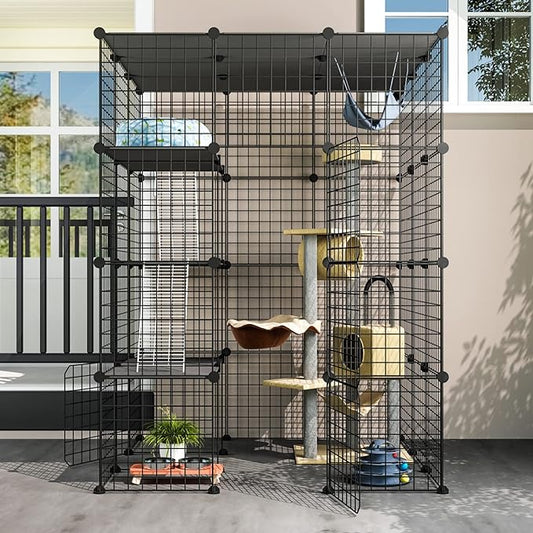 Outdoor Cat House Cat Cages Enclosure with Super Large Enter Door, Balcony Cat Playpen with Platforms,DIY Kennels Crate Large Exercise Place Ideal for 1-4 Cats