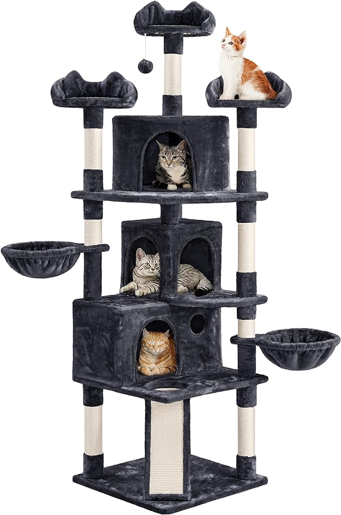 Yaheetech 76.5in Tall Cat Tree Cat Tower with 9 Scratching Posts, 3 Condos, 3 Cozy Perches, 2 Baskets, Dangling Ball, Pet Bed Furniture Activity Center for Indoor Cats Large Kittens, Black