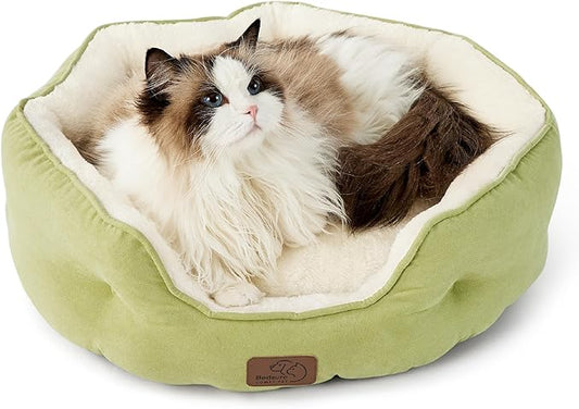 Bedsure Dog Beds for Small Dogs - Round Cat Beds for Indoor Cats, Washable Pet Bed for Puppy and Kitten with Slip-Resistant Bottom, 20 Inches, Green