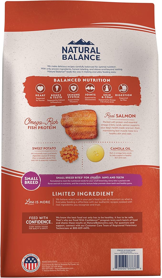 Natural Balance Limited Ingredient Small Breed Adult Grain-Free Dry Dog Food, Salmon & Sweet Potato Recipe, 12 Pound (Pack of 1), Salmon & Sweet Potato (New Formula)