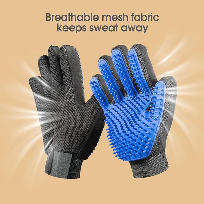 Pet Hair Remover Glove - Gentle Pet Grooming Glove Brush - Deshedding Glove - Massage Mitt with Enhanced Five Finger Design - Perfect for Dogs & Cats with Long & Short Fur - 1 Pack (Right-hand), Blue