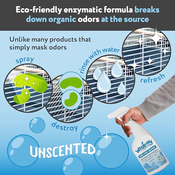 Bird Cage Cleaner and Bird Poop Remover, Made in USA, Natural Pet Enzyme Cleaner for Car, Cage, Birdbath (16oz)