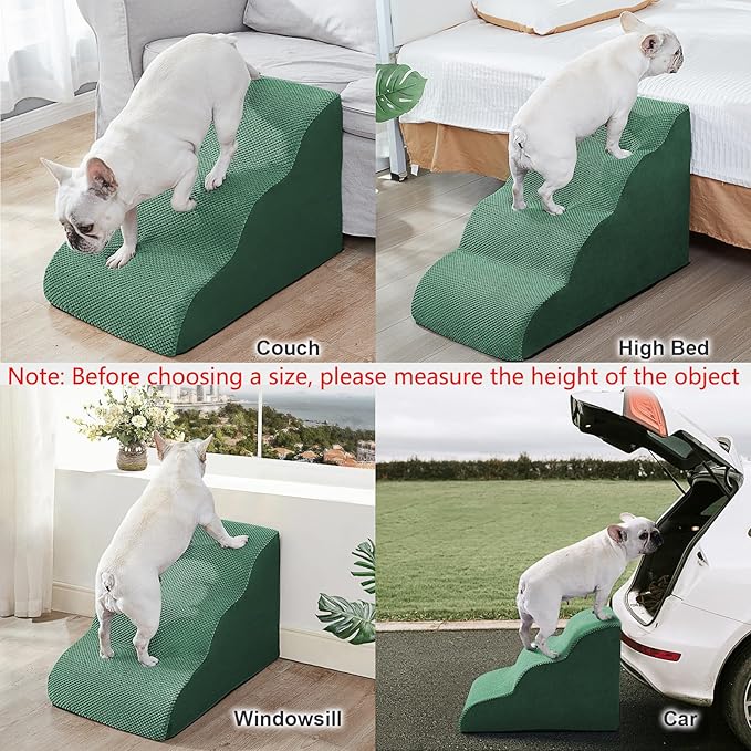 Ryoizen Dog Stairs for Small Dog for Bed Or Couch, Sturdy Dog Steps with High Density Foam, Extra-Wide 3-Step Pet Ladder Non-Slip Waterproof Ramp for Cat Pet, Gifts Lint Roller for Dogs, Green