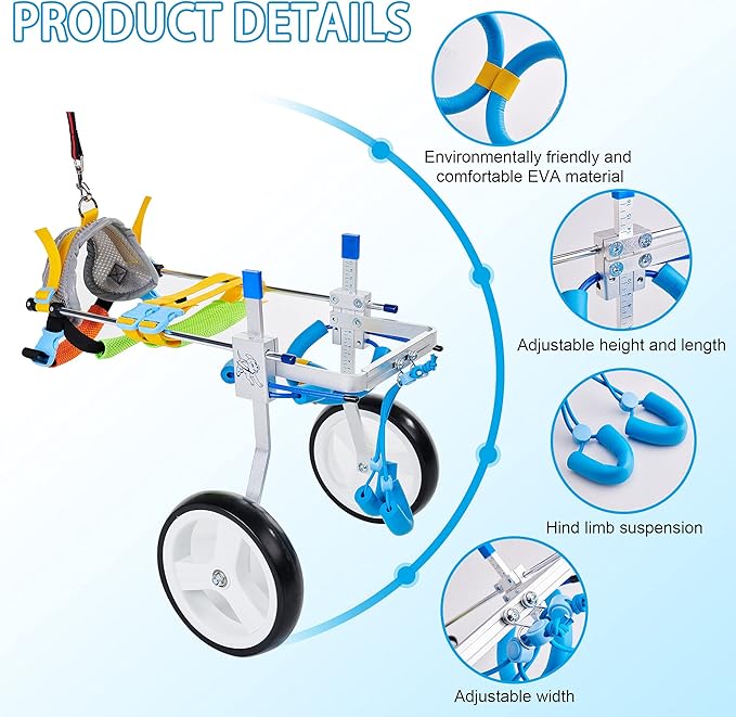 Adjustable Dog Wheelchair for Back Legs| Pet Wheelchairs with Disabled Hind Legs Walking|Stabel & Light Weight (7-Size) (S)