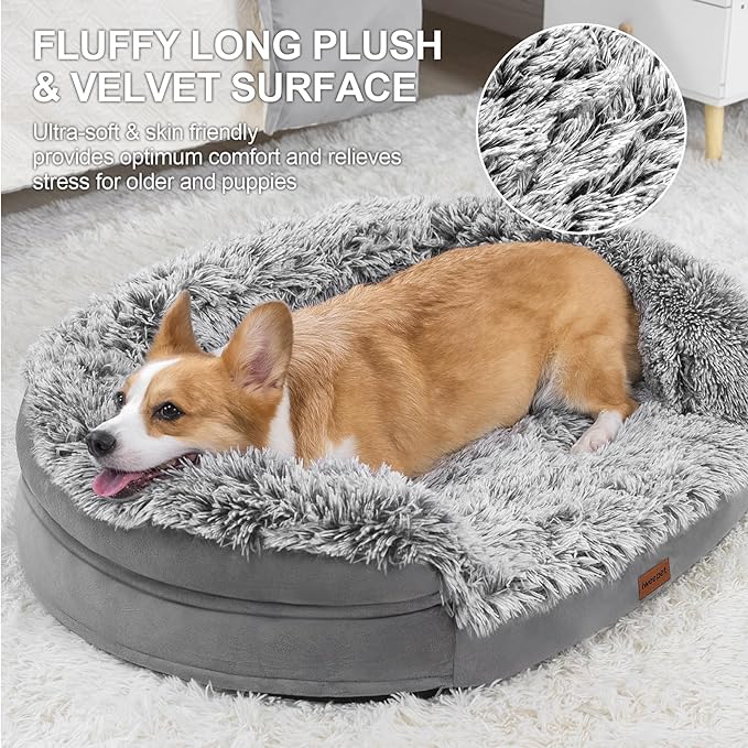 Orthopedic Dog Beds for Small Medium Dogs, 3.7 inch Thickened Supportive Dog Sofa Bed with 28D Egg-crate Foam, Removable Washable Plush Cover, Waterproof Lining, Half-Round Design for Puppy,Senior Dog