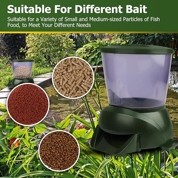 Pond Automatic Fish Feeder(4.5L),Large Pond Fish Feeder Automatic Dispenser Outdoor, Battery-Powered Timed and Quantitative,Suitable for Breeder to Use During Travel Or Poor Quality Weather.