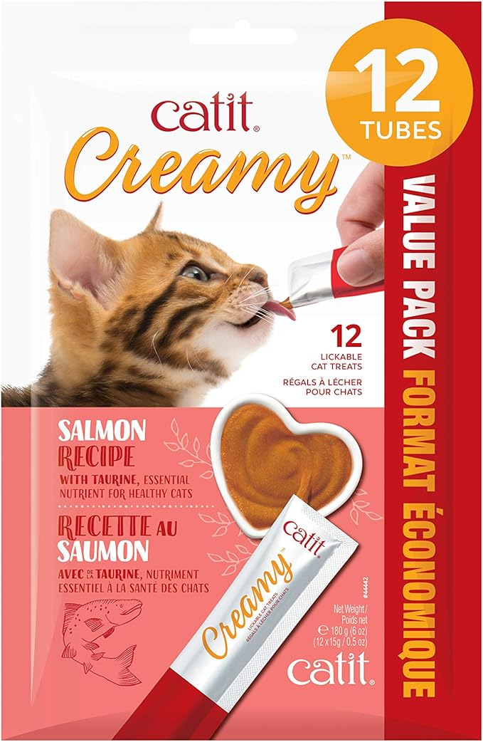 Catit Creamy Lickable Cat Treat, Healthy Cat Treat, Salmon, 12 Pack