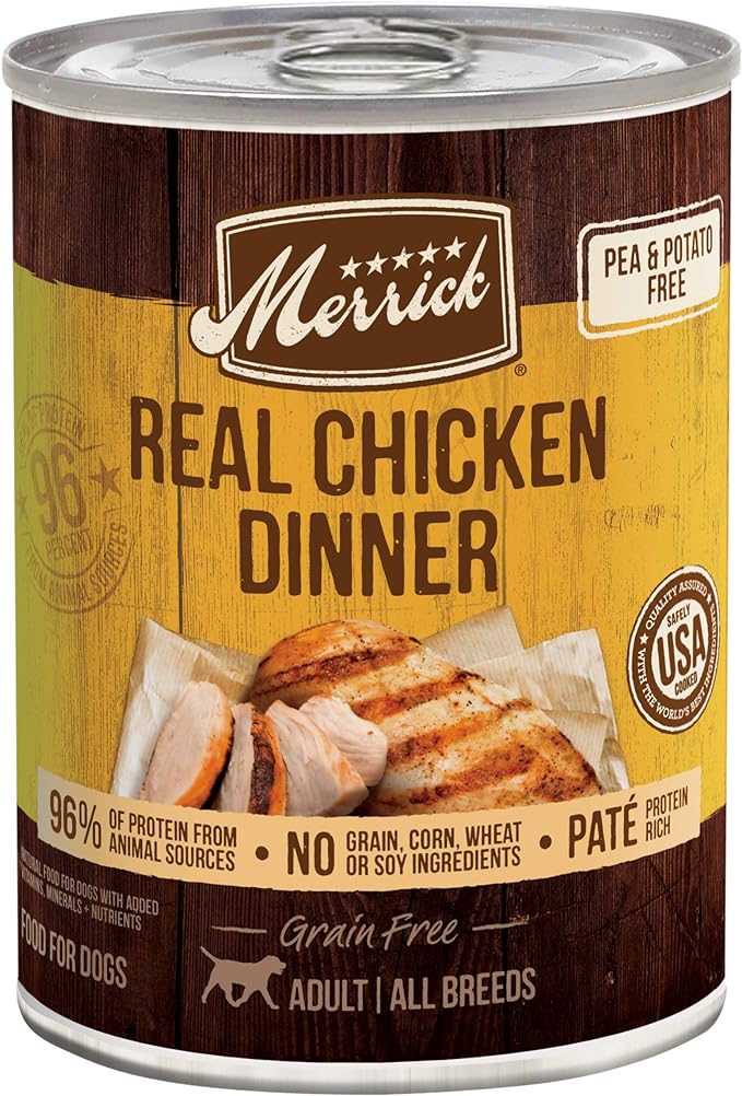 Merrick Grain Free Premium And Natural Canned Dog Food, Soft And Healthy Wet Recipe, Real Chicken Dinner - (Pack of 12) 12.7 oz. Cans