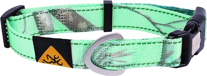 Browning Classic Preformance Webbing Pet Collar, Fully Adjustable, Available in Solid Colors and Camo Patterns, Realtree Xtra Seaglass, Medium