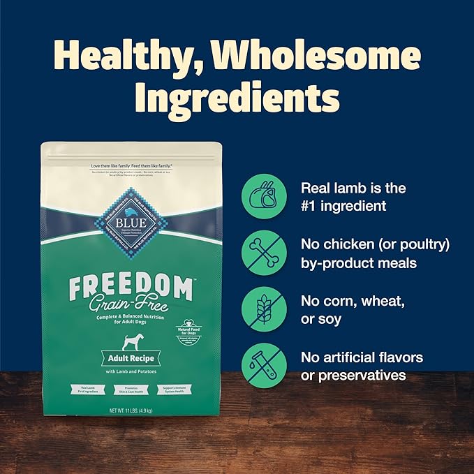 Blue Buffalo Freedom Grain-Free Dry Dog Food, Complete & Balanced Nutrition for Adult Dogs, Made in the USA With Natural Ingredients, Lamb & Potatoes, 11-lb. Bag