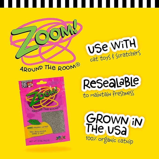 Petmate Organic Catnip - Hoots Zoom Around the Room Catnip - Grown & Harvested in USA 0.5oz pouch