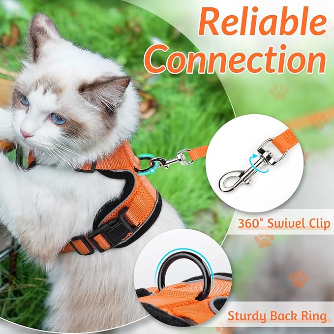 rabbitgoo Cat Harness and Leash for Walking, Escape Proof Soft Adjustable Vest Harnesses for Cats, Easy Control Breathable Reflective Strips Jacket, Orange, XS